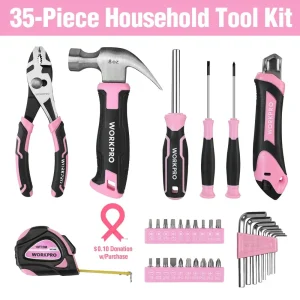 WORKPRO 35 Pcs Pink/Blue Household Tools Set with Storage Toolbox – Pink Ribbon - view 4