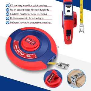 WORKPRO 100 FT Tape Measure, Closed Reel Steel Long Tape with Foldable Handle, Shock-Resistant Case - view 3