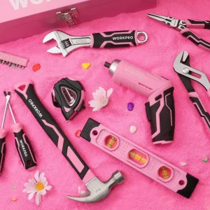 WORKPRO 75 Pcs Pink Tools Set, 3.7V Rotatable Cordless Screwdriver, and Household Tool Kit – Pink Ribbon - view 4