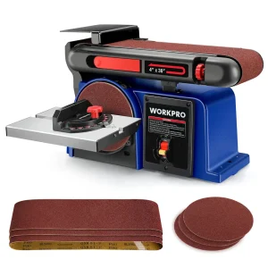 WORKPRO Belt Disc Sander, 4 in. x 36 in. Belt & 6 in. Disc Sander with 6 pcs Sandpapers, Cast Iron Base for Sanding W...