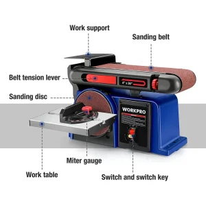 WORKPRO Belt Disc Sander, 4 in. x 36 in. Belt & 6 in. Disc Sander with 6 pcs Sandpapers, Cast Iron B - view 4