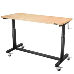 WORKPRO 60″ Height Adjustable Work Table with Crank Handle, with Casters and Leveling Feet, 500 Lbs Load Capacity
