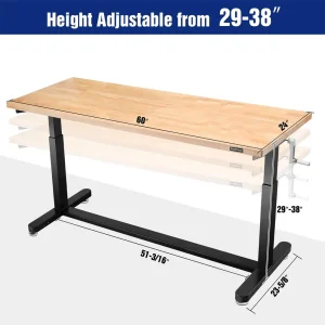 WORKPRO 60″ Height Adjustable Work Table with Crank Handle, with Casters and Leveling Feet, 500 Lbs  - view 2