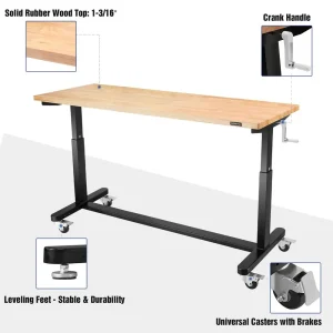 WORKPRO 60″ Height Adjustable Work Table with Crank Handle, with Casters and Leveling Feet, 500 Lbs  - view 3