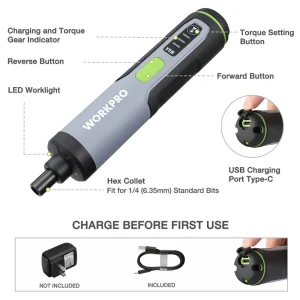 WORKPRO 4V Electric Screwdriver, Rechargeable Cordless Screwdriver Set with LED Light - view 2