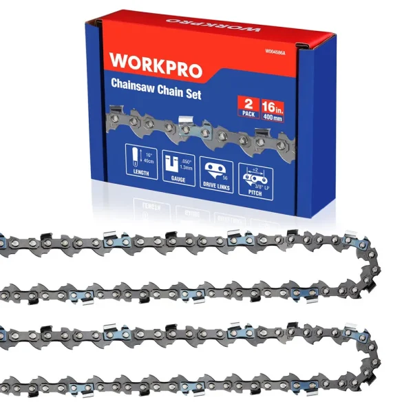 WORKPRO 2-Pack 16 Inch Chainsaw Chain, 3/8″Pitch, 56 Drive Links Wood Cutting Saw Chain for Chainsaw Parts