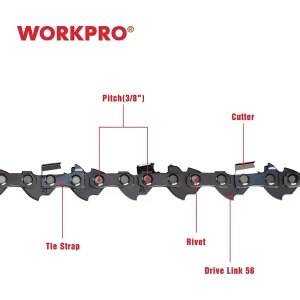 WORKPRO 2-Pack 16 Inch Chainsaw Chain, 3/8″Pitch, 56 Drive Links Wood Cutting Saw Chain for Chainsaw Parts - view 3