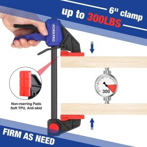 WORKPRO 2 Pcs 6″ Bar Clamps for Woodworking, Medium Duty 300lbs One-Handed Clamp/Spreader - view 2