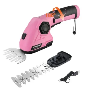 WORKPRO Pink 2 in 1 Handheld Hedge Trimmer 7.2V Electric Grass Trimmer/Hedge Shears – Pink Ribbon