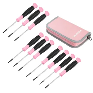 WORKPRO 10 Pcs Precision Screwdriver Set with Pink Pouch, Phillips, Slotted, Torx Star, Magnetic Tip Small Screwdrive...