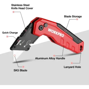 WORKPRO Folding Utility Knife, Quick Change Box Cutte 13 Extra Blades Included - view 3