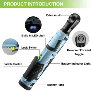 WORKPRO Cordless Electric Ratchet Wrench, 3/8″ 12V 40 Ft-lbs Electric Ratchet Wrench 9 Pcs Set - view 2