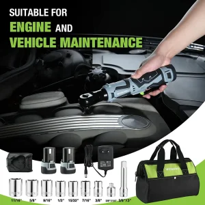 WORKPRO Cordless Electric Ratchet Wrench, 3/8″ 12V 40 Ft-lbs Electric Ratchet Wrench 9 Pcs Set - view 3
