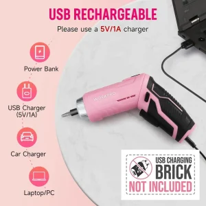 WORKPRO 55 Pcs Pink Tools Set, 3.7V Rotatable Cordless Screwdriver and Household Tool Kit – Pink Ribbon - view 4