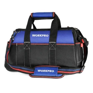 WORKPRO 16-inch Wide Mouth Tool Bag, Heavy Duty Cloth Tool Storage Bag with Water Proof Molded Base, Adjustable Shoul...