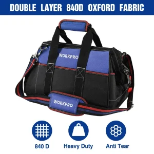 WORKPRO 16-inch Wide Mouth Tool Bag, Heavy Duty Cloth Tool Storage Bag with Water Proof Molded Base, - view 3