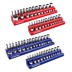 WORKPRO Magnetic Receptacle Organizer Set of 4 Includes 1/4″, 3/8″ Drive Metric SAE Receptacle Tray, Holds 108 Standa...