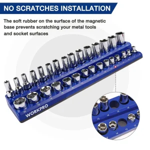 WORKPRO Magnetic Receptacle Organizer Set of 4 Includes 1/4″, 3/8″ Drive Metric SAE Receptacle Tray, - view 4