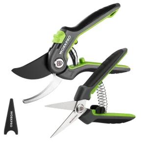 WORKPRO Garden Pruning Shears 2 Pack, 8″ Bypass Pruning Shears and 6.25″ Straight Garden Scissors