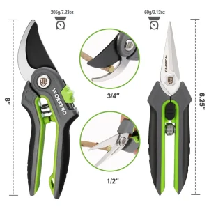 WORKPRO Garden Pruning Shears 2 Pack, 8″ Bypass Pruning Shears and 6.25″ Straight Garden Scissors - view 2