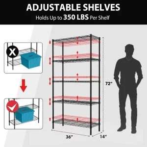 WORKPRO 5-Tier Wire Shelving Unit Metal Storage Shelves Rack, Heavy Duty Utility Shelving - view 2