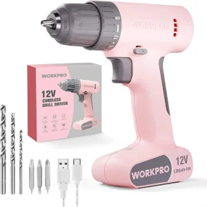 WORKPRO 12V Cordless Drill Driver Set with 6 Pcs Bits, 3/8-Inch Keyless Chuck, Variable Speed, 18 Touque Setting – Pi...