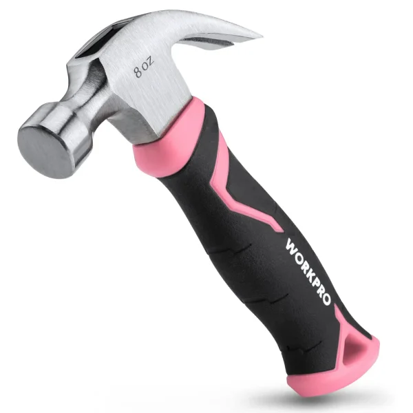WORKPRO 8 oz Claw Hammer with Fiberglass Handle – Pink Ribbon