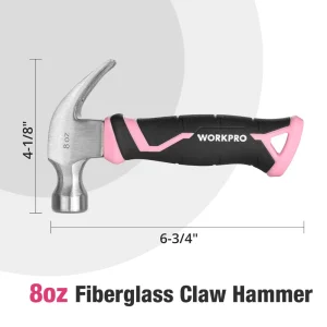 WORKPRO 8 oz Claw Hammer with Fiberglass Handle – Pink Ribbon - view 2
