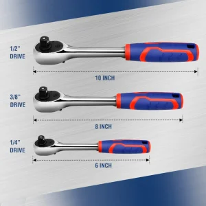 WORKPRO 3 Pcs Ratchet Set, 1/4″, 3/8″, 1/2″ Quick-Release Reversible 72-Tooth 40CR Steel Drive Socket Wrench - view 2