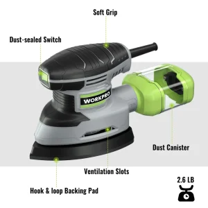 WORKPRO 1.6 Amp Detail Sander, 13000 OPM Compact Electric Sander with Dust Collector - view 2