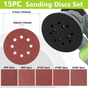 WORKPRO 2.5 Amp Electric 5-Inch Random Orbit Sander, 6 Variable Speeds 7000 to 14000 RPM - view 3
