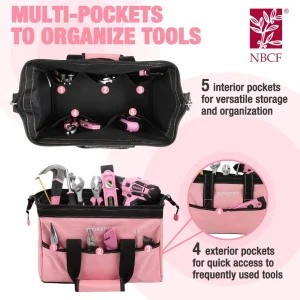 WORKPRO 13-Inch Tool Bag, Pink Soft Cloth Tool Storage Bags – Pink Ribbon - view 4