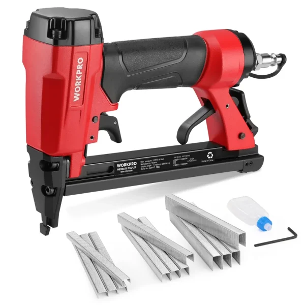 WORKPRO Pneumatic 21/22 Gauge Staple Gun, 8016/7116 Upholstery Stapler with Staples 1/4” to 5/8”