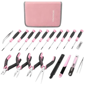 WORKPRO 33 Pcs Precision Repair Tool Set Includes Pliers Set – Pink Ribbon