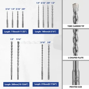 WORKPRO 17 Pcs SDS-Plus Rotary Hammer Drill Bits and Chisel Set - view 3