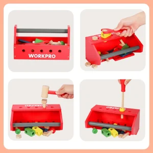 WORKPRO 24 Pcs/43 Pcs/70 Pcs Wooden Building Toy Tool Kit, Great Gift for Toddlers 3+ - view 4