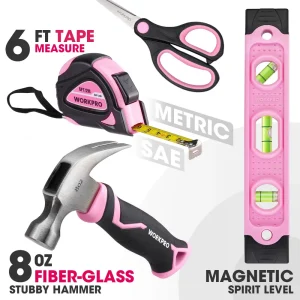 WORKPRO Beginner Kids Tool Set with 12 Inch Steel Tool Case on Wheels – Pink Ribbon - view 2