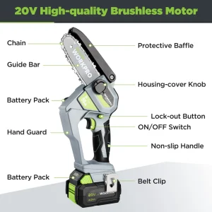 WORKPRO 20V Brushless Cordless Compact Chainsaw with 4.0Ah Battery and Replacement Chain - view 3
