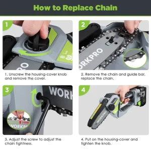 WORKPRO 20V Brushless Cordless Compact Chainsaw with 4.0Ah Battery and Replacement Chain - view 4