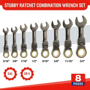 WORKPRO 8 Pcs Flex-Head Stubby Ratcheting Combination Wrench Set - view 2