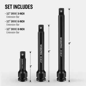 WORKPRO 3 Piece-3, 6, 8 Inch 1/2-Inch Socket Drive Impact Extension Bar Sets - view 3