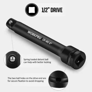 WORKPRO 3 Piece-3, 6, 8 Inch 1/2-Inch Socket Drive Impact Extension Bar Sets - view 4