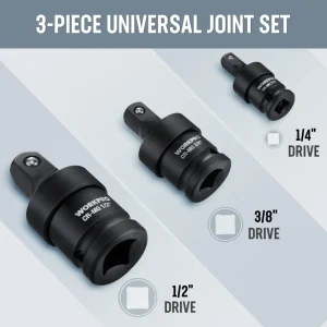 WORKPRO 3 Piece-1/2″, 3/8″ Impact Universal Joint Set, 1/4″Inch Drive Swivel Socket Set - view 3