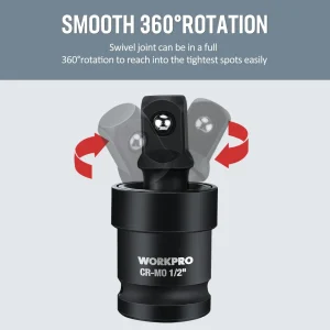 WORKPRO 3 Piece-1/2″, 3/8″ Impact Universal Joint Set, 1/4″Inch Drive Swivel Socket Set - view 4