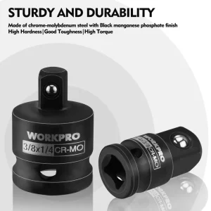 WORKPRO 4 Piece-1/4″, 3/8″, 1/2″ Impact Driver Socket Adapter and Reducer Set, Wrench Conversion Kit - view 2