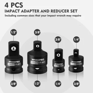 WORKPRO 4 Piece-1/4″, 3/8″, 1/2″ Impact Driver Socket Adapter and Reducer Set, Wrench Conversion Kit - view 3