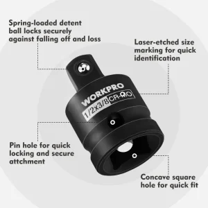 WORKPRO 4 Piece-1/4″, 3/8″, 1/2″ Impact Driver Socket Adapter and Reducer Set, Wrench Conversion Kit - view 4