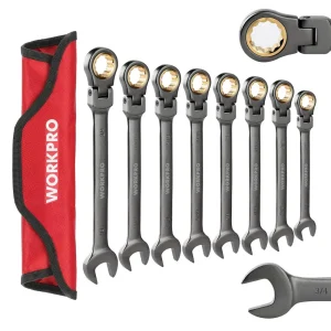 WORKPRO 8 Pcs Flex-Head Ratcheting Combination Wrench Set with Organizer Bag