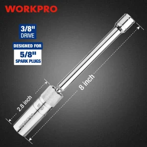 WORKPRO 5/8″ Magnetic Swivel Spark Plug With Thin Wall Socket, 3/8″ Drive x 8″ Total Length - view 2