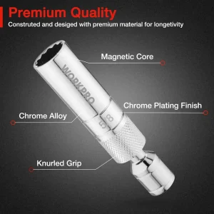 WORKPRO 5/8″ Magnetic Swivel Spark Plug With Thin Wall Socket, 3/8″ Drive x 4″ Total Length - view 3